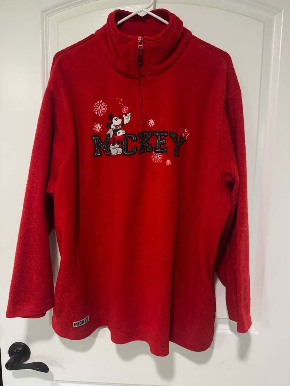 Y2K Mickey Mouse Red Fleece Quarter Zip Snowflake Winter Cozy Women’s 2X